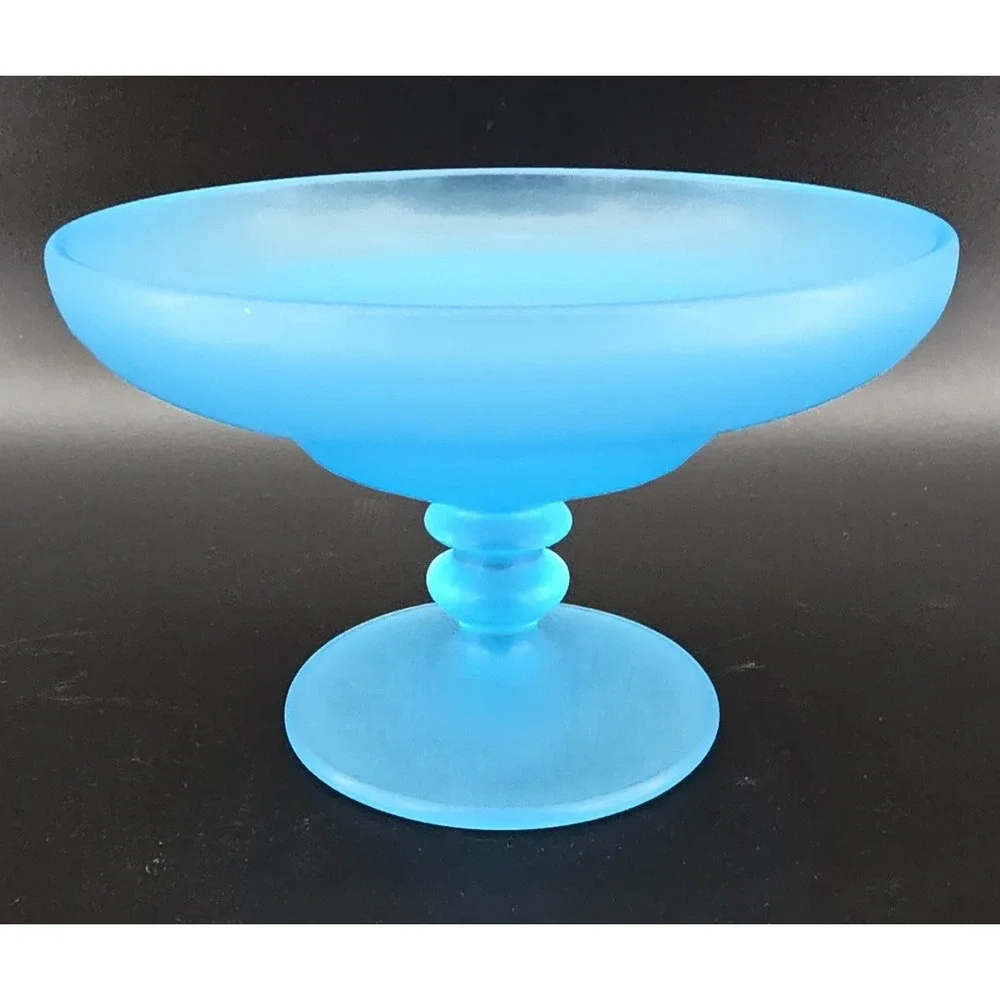 Vtg Tiffin Satin Sky Blue Glass Open Compote Round Pedestal 6.75x4.5